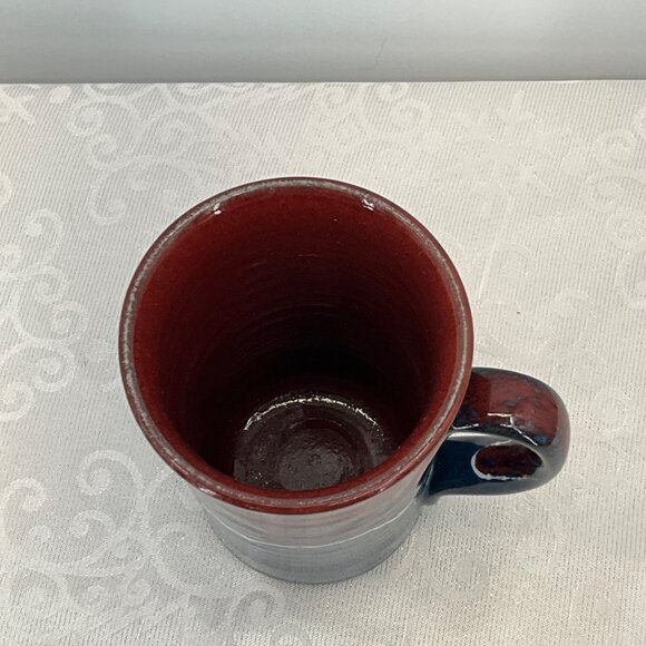 Handmade Ceramic Coffee Mug With Red & Blue Glaze 16 Oz Capacity Unique Signed D - Picture 7 of 7